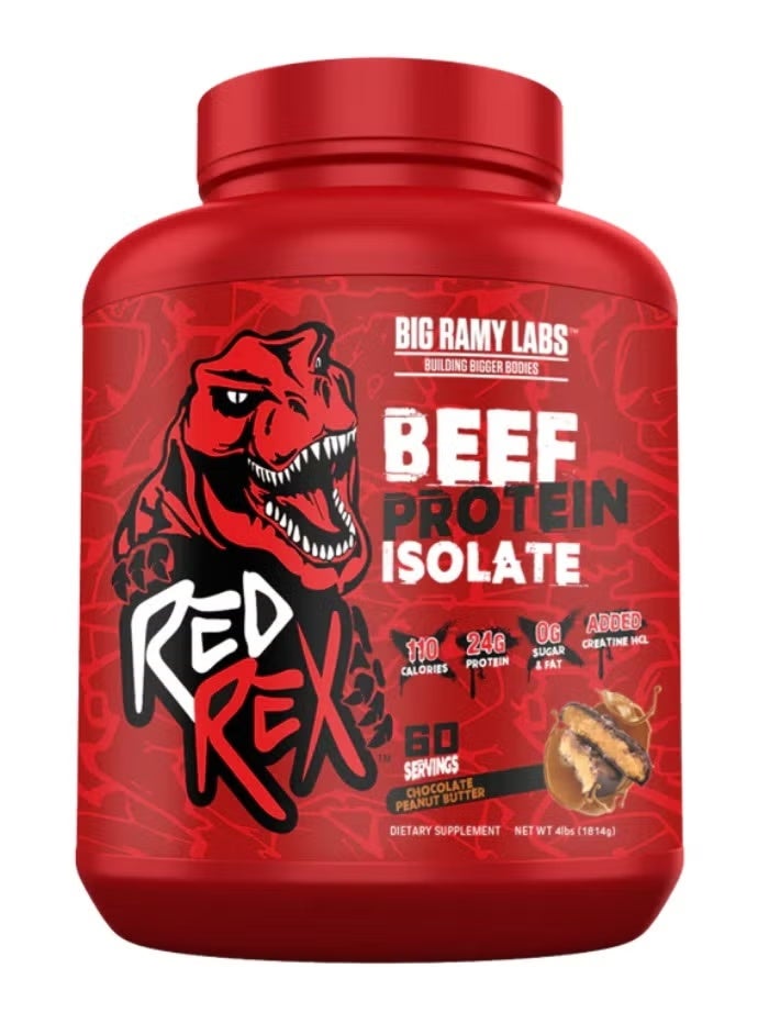 بروتين لحم بقري معزول من ريد ريكس، 4 أرطال - بنكهة زبدة الفول السوداني والشوكولاتة، 24 غرام بروتين لكل حصة، خالٍ من منتجات الألبان، مكمل غذائي منخفض الكربوهيدرات لبناء العضلات